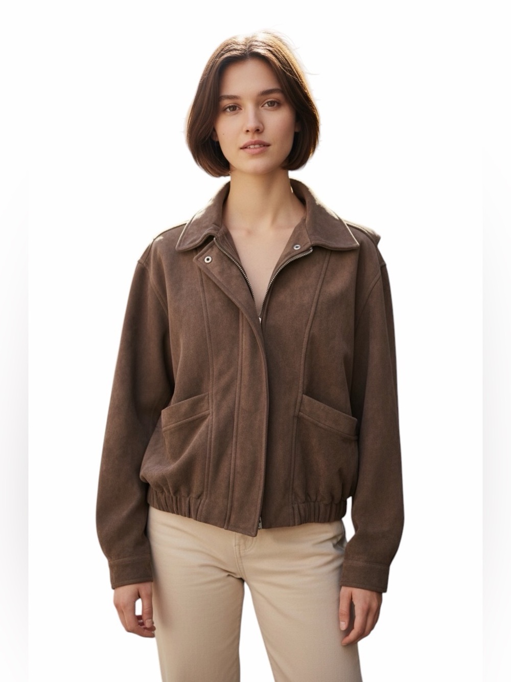 VINTAGE FAUX SUEDE BOMBER JACKET.